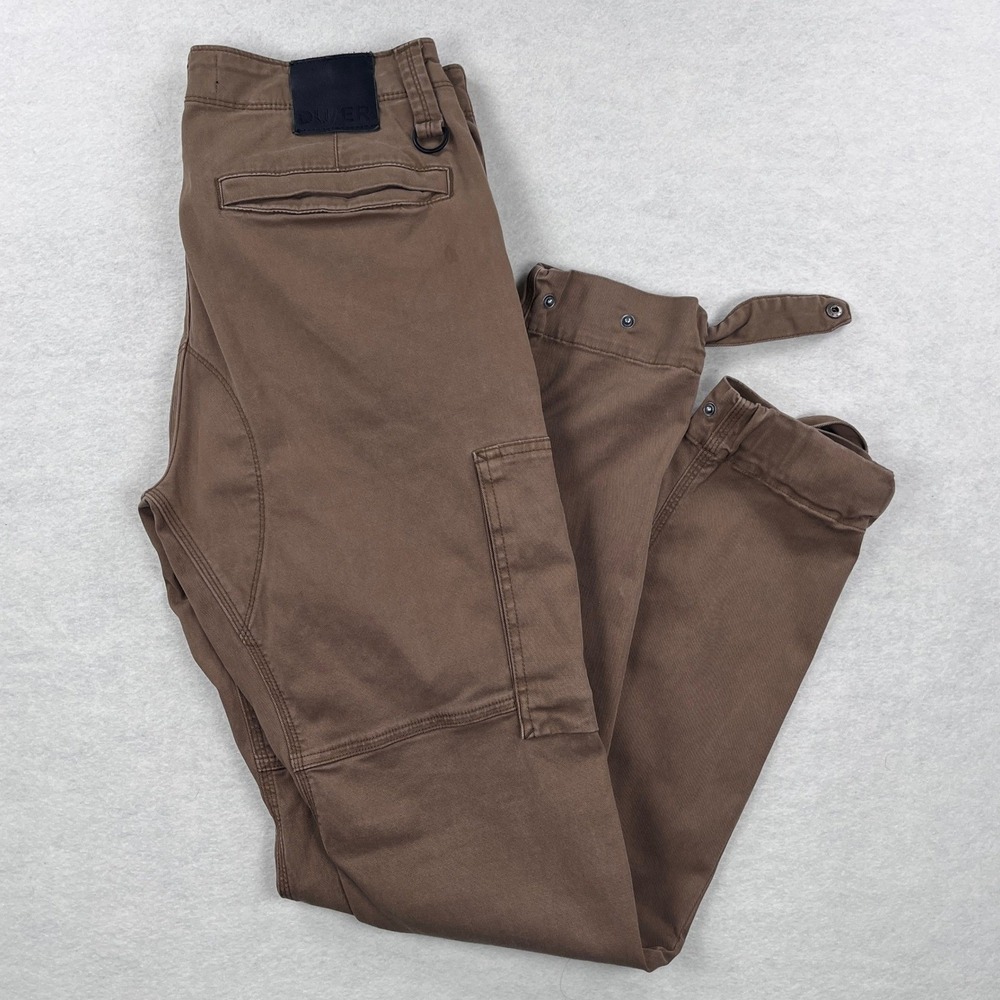 DU/ER No Sweat Cargo Pants Mens 31 Brown Tapered Adjustable Cuff Techwear